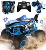 BEZGAR 1:16 Scale Remote Control Monster Truck - Shark Monster Truck Toys with 360° Spins and Drifting, RC Car with Light and Music, Remote Control Car for Boys 4-7, Kids Christmas Birthday Gifts - Image 2