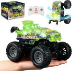 BEZGAR Monster Truck Toys - 2.4GHz 1:64 Remote Control Car with Colorful Lights, 360° Spins, Metal Shell - Remote Control Monster Truck for Boys Girls Age 6, 7, 8, 9, 10 Years Old(Green) - Image 2