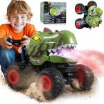 BEZGAR Monster Truck Toys - Remote Control Monster Truck with Spray, Light, Music, Dinosaur Toys for Kids, 1:20 Scale RC Truck with 360° Spins and Drifting, Remote Control Car for Boys 4-7 Camo Green - Image 2