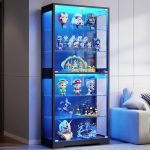BROTTAR 71" Tall Display Cabinet with Glass Door and 3-Color Lights, Black | 6-Tier Curio Cabinet for Collectibles, Display Case with Adjustable Glass Shelves, Human Body Sensor, Storage Cabinets - Image 2