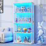 BROTTAR Rounded Display Cabinet with Glass Door, 4-Tier Curio Cabinet,White | Transparent Full-Display Surface for Collectibles, Glass Display Case with 3 Color Lights, Human Body Sensor - Image 2