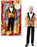 Barbie Signature 2025 Holiday Blonde Ken Collectible Fashion Doll Wearing Full Suit with Golden Jacket in Displayable Packaging & Doll Stand - Image 2
