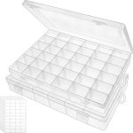 Bead Organizer Storage 2 Pack 36 Grid Jewelry Tackle Craft Box Adjustable | Clear Plastic, Adjustable Dividers, Label Stickers Included, for Beads Jewelry Crafts Fishing Tackle and Small Parts - Image 2