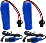 Blomiky 2 Pack 3.7V 800mAh Li-ion Rechargeable Battery SM 2P Plug with USB Cable for Double Sided RC Stunt Car Small RC Boat Tumbling Amphibious RC Car RC Truck/ C63 Battery and USB 2 - Image 2