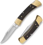 Buck Knives 110 Folding Hunter Knife, 3-3/4" Blade, Lockback Design, Ebony Handle, Brass Bolsters, 420HC Stainless Steel Clip Point Blade, Sheath Included, Hunting Knife Made in the USA, 7.2 oz - Image 2