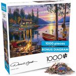 Buffalo Games Darrell Bush Canoe Lake Jigsaw Puzzle, 1000 Piece, for Adults | Full-Size Reference Poster, Darrell Bush Cabin-Sunset Scene, Recycled Materials, Jigsaw Puzzles 1000 Pieces - Image 2