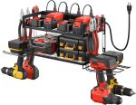 CCCEI Garage Tools Storage with Charging Station. Power Tool Battery Organizer Utility Shelf with Power Strip. 4 Drills Holder Wall Mount Rack, Black. - Image 2