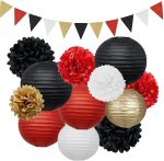 Casino Night Party Decorations 27PCS Kit-Paper Pom Poms Lanterns Pennant Banner for Vegas Party, New Year, Movie Night , Dice/Poker Theme Decor（Red/White/Black /Gold） - Image 2