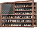 Challenge Coin Display Case, Lockable Military Coin Holder Cabinet with Removable Star Board & HD Tempered Glass Door (27.6" L x 18.1" W), Solid Wood Wall Mount Coins Collection Rack Stand - Image 2