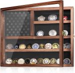 Challenge Coin Display Case, Lockable Military Coin Holder Cabinet with Removable Star Board & HD Tempered Glass Door, Solid Wood Wall Mount Coins Collection Rack Stand - Image 2