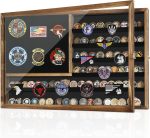 Challenge Coin Display Case, Removable Star Board, Large | 27.6"x 18.1" Lockable Wall Mount Military Coin Holder with HD Tempered Glass Door for Medals, Pins, Solid Wood Shadow Box - Image 2