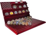 Challenge Coin Display Holder, 13-Row, Holds 80-110 Coins, Burgundy | Solid Wood Large Capacity Military Coin Stand with Sloped Base for Navy Army Police Veterans Collection - Image 2