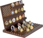 Challenge Coin Display, Walnut Military Coin Holder Tabletop Case | Large Slotted Stand Hold 80 Multi Coins 3+8 Racks Solid Wood Gift for Navy Army Police Veterans Collection Desktop Decorative - Image 2