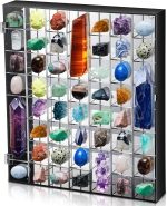 Cinnvoice Rock Display Case 56 Grids,Black Border,Square | Adjustable Acrylic Display Case, Crystal Organizer for Collectible, with Built-in Mirrored, Magnetic Door, Wall Mount - Image 2