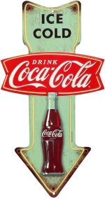 Coca-Cola Ice Cold Arrow Embossed Metal Sign | Vintage Diner Coca-Cola Sign for Kitchen or Man Cave - Image 2