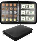 Coin Collection Book Album Holder for Collectors, 400 Pockets Fireproof Coin Collection Book & 36 Paper Money Organizer Binder for Coin Currency Collection Supplies,Bill,Pennies,Badges,Tokens - Image 2