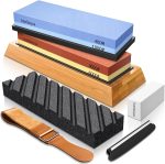 Complete Knife Sharpening Stone Set – Dual Grit Whetstone 400/1000 3000/8000 Knife Sharpener with Leather Strop, Flattening Stone, Bamboo Base, 3 Non-slip Rubber Bases & Angle Guide - Image 2