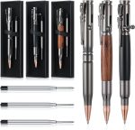 Crtiin 3 Sets Bolt Bullet Pens for Men, Wood Gray Black | Metal Ballpoint Writing Pens for Men Fathers Collectors , Christmas Male Teacher Gifts, Includes 6 Black Ink Refills - Image 2