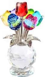 Crystal Colorful Rose Flower Collectible Figurine Glass Flowers with Vase | K9 Crystal Material, 4.7\*2.8 Inches, Sweet Romantic Decorative Keepsake, Eye-Catching Shelf & Cabinet Decor - Image 2