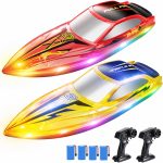 DEERC 2-Pack RC Boats for Kids, 120 Min Runtime, 7 LED Lights Mode | Capsize Recovery, Fast Remote Control Boat with 4×1200mAh Batteries, 2.4GHz Racing, Pool & Lake Toy - Image 2