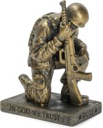 Dicksons Duty Faith God Praying Soldier 5 inch Gold Resin Stone Table Top Figurine - Image 2