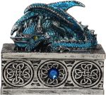 Dragon Statue Jewelry Box, Medieval Fantasy Myth Dragon With Cover Treasure Box, Dragon Statue Decoration Collection Gift Box. (Blue) - Image 2