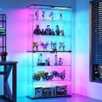 Dystler 6-Tier Glass Display Cabinet, RGB LED Lights for Collectibles | 70" Tall Display Case with Door & Lock, Clear Tempered Glass, Motion Sensor, Lighted Curio Cabinet for Living Room, Black - Image 2