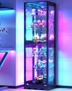 Dystler 6 Tier Glass Display Cabinet with RGB Lights | Adjustable Shelves, Human Sensor Lighting Curio Cabinet, Modern LED Display Case for Collectibles, Black - Image 2