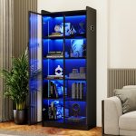 Dystler 65" Tall 5-Tier Display Cabinet with Doors and Adjustable Shelves | Curio Case Bookcase for Collectibles & Models, Motion Sensor LED Lights for Bedroom Living Room Office, Black - Image 2