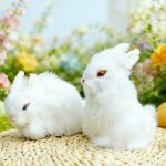 Easter Bunny Plush Figurines - 2 Piece Realistic Rabbit Stuffy for Easter Decor, Spring Basket Fillers, Home Decoration, Photoshoot Props, (White) - Image 2