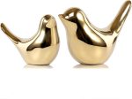 FANTESTICRYAN Small Birds Statues Home Decor, Modern Style, Gold, M&L | Ceramic Animal Figurines, Set of 2 Decorative Ornaments, For Living Room, Bedroom, Office Desktop, Cabinets, Coffee Bar - Image 2