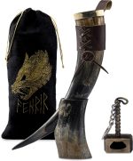 FENRIR Viking Drinking Horn With Stand 16 oz – Gifts for Men, Dad, Husband – Natural Ox Horn Cup with Thor Bottle Opener & Leather Holster – For Beer, Ale, Mead - Image 2