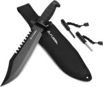 FLISSA Survival Hunting Knife with Sheath, 15-inch Tactical Bowie Knife | Sharpener & Fire Starter Included, Full Tang Fixed Blade, for Camping, Outdoor, Bushcraft - Image 2