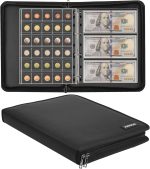 Fireproof Coin Collection Album for Collectors 300 Pockets Coins Album | 36 Sleeves Water Resistant Money Storage Case for Coin Currency Collection Supplies, Bill, Pennies, Quarters, Stamp,Black - Image 2