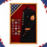 Flag Display Case Military Uniform Shadow Box for a Folded 3'x5' Flag | Wooden Frame Displaying Army Navy Air Force Veterans Home Flown Flag and Police Uniform Jacket Badges & Medals, Walnut Finish - Image 2