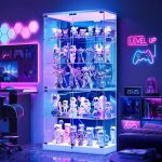 Full Glass Display Cabinet with RGB Lights and Lock for Collectibles, White | Human Body Induction, 5 Dynamic & 7 Static Lights, Frameless Shatter-Proof Glass, 5-Layers Shelves, Adjustable Brightness - Image 2