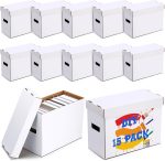 Fuyoooo 15 Pack Comic Book Storage Boxes, Holds 150-175 Comics, 15.4 x 7.5 x 11.4 Inch Stackable White Comic Short Bin Organizer Cardboard Box for Collapsible Magazine Book Collecting Supplies - Image 2
