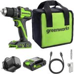 GREENWORKS 24V 1/2" Brushless Cordless Drill (400 In-lbs.), 2.0Ah (12,000mAh Power Bank) USB-C Batteries, 3.3 FT Braided Cable, 30W Charger - Image 2