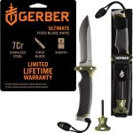 Gerber Ultimate Fixed Blade Knife w/Sheath, Knife Sharpener, Ferro Rod | Bushcraft & hunting knife, combo edge blade, whistle, sheath with integrated sharpener, fire starter, camping EDC tool - Image 2
