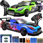 Geyiie 2 Pack RC Drift Cars for Kids, Complete 2-Player Racing Set | 1:24 Scale, LED Lights, 4 Batteries, Drift and Grip tires, Barriers and Challenge Cards for Indoor Racing on Wood and Tile - Image 2
