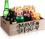GlikCeil Movie Night Snack Tray, Wooden Reusable Caddy,Rustic Wood | With Handles for Popcorn Drinks Snacks, Home Theater Decor Basket, Organizer for Family Movie Parties and Entertaining - Image 2