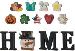 Glitzhome Interchangeable Home Sign with 10 Seasonal Icons Wooden Sign Table Top Shelf Decor for Holiday Farmhouse Door Welcome DIY Decor - Image 2
