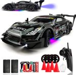 HTURCCOP 1:16 RC Drift Car 2.4GHz Spray 4WD LED Lights 30+KM/H High Speed Remote Control Car 2 Batteries 60Min Infinitely Variable Speed Drift Car Toys for Adults and Kids (Black 1:16) - Image 2