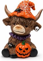 Halloween Highland Cow Witch Ornament, Orange | 2026 New Resin Witch Cow Figurine for Home Office, Halloween Pumpkin Highland Cow Resin Statue for Desk Mantel Shelf Ornament - Image 2
