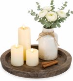 Hanobe Round Wooden Candle Holder Trays for Coffee Table, Distressed Finish | 11.2" Rustic Decorative Candlestick Plates for Kitchen Centerpiece, Farmhouse Living Room Fall Decor - Image 2