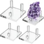 Hipiwe Clear Acrylic Display Stand - 4 Packs Three-Peg Rock Holder Easel | Small Dispaly Holders for Fossil Coral Geodes Rock Mineral Agate Small Collectibles - Image 2
