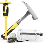 INCLY 5 PCS Geology Rock Pick Equipment Kit for Gold Mining & Prospecting | 32oz Rock Hammer, 12" Mason Concrete Chisel, Safety Glasses, Whistle, Jewelers Loupe, For Rounding, Stone Breaking - Image 2