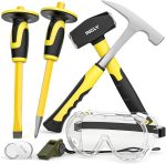 INCLY 7PCS Geology Rock Pick Equipment Kit, Rock Hammer and Chisel Set | 3lb Sledge &32 oz Rock Hammer,2PCS 12" Mason Concrete Chisel,Goggles,Jewelers loupe,For Hounding,GoldMining,Stone Breaking - Image 2