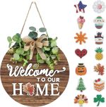 Interchange Welcome Sign Front Door Wreaths for Spring Fall Summer Winter | Rustic Wood Wreaths for Wall Home House Warming gifts Outdoor Farmhouse Porch All Seasons Holiday Halloween Christmas - Image 2