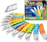 JETMORE 12 Pack Folding Utility Knife Set, Box Cutters with 10 SK5 Blades | Razor knife cuts cardboard, carpet and plastic, Box knife suits packing, moving, warehouse, office and everyday DIY tasks - Image 2
